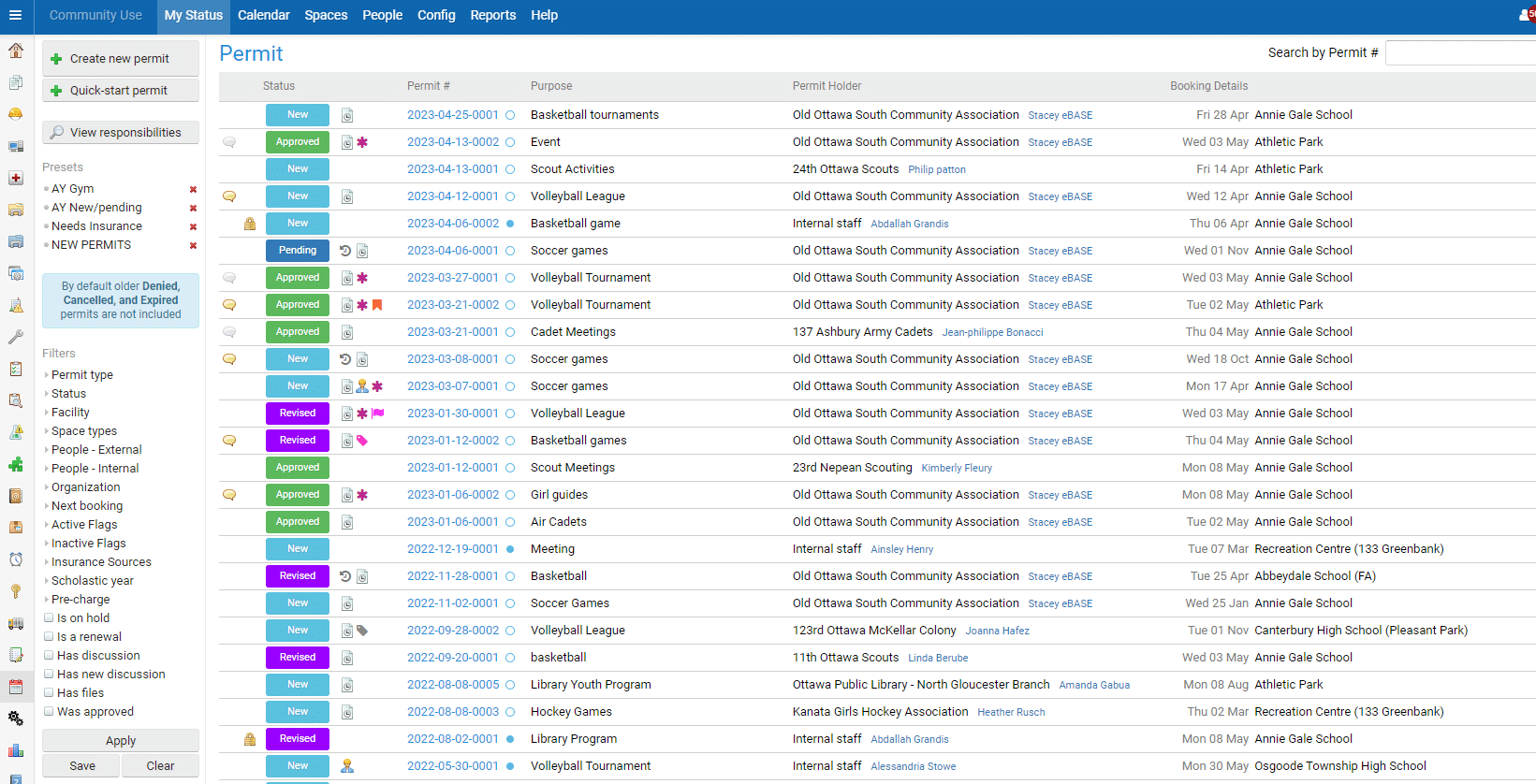 A screen shot of a screen showing a list of training modules.