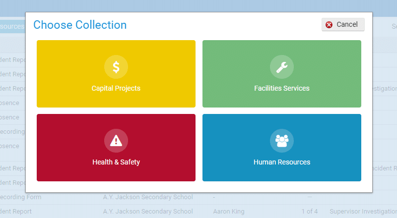 A customized screen shot showcasing the Form Logic Module in the choose collection screen.