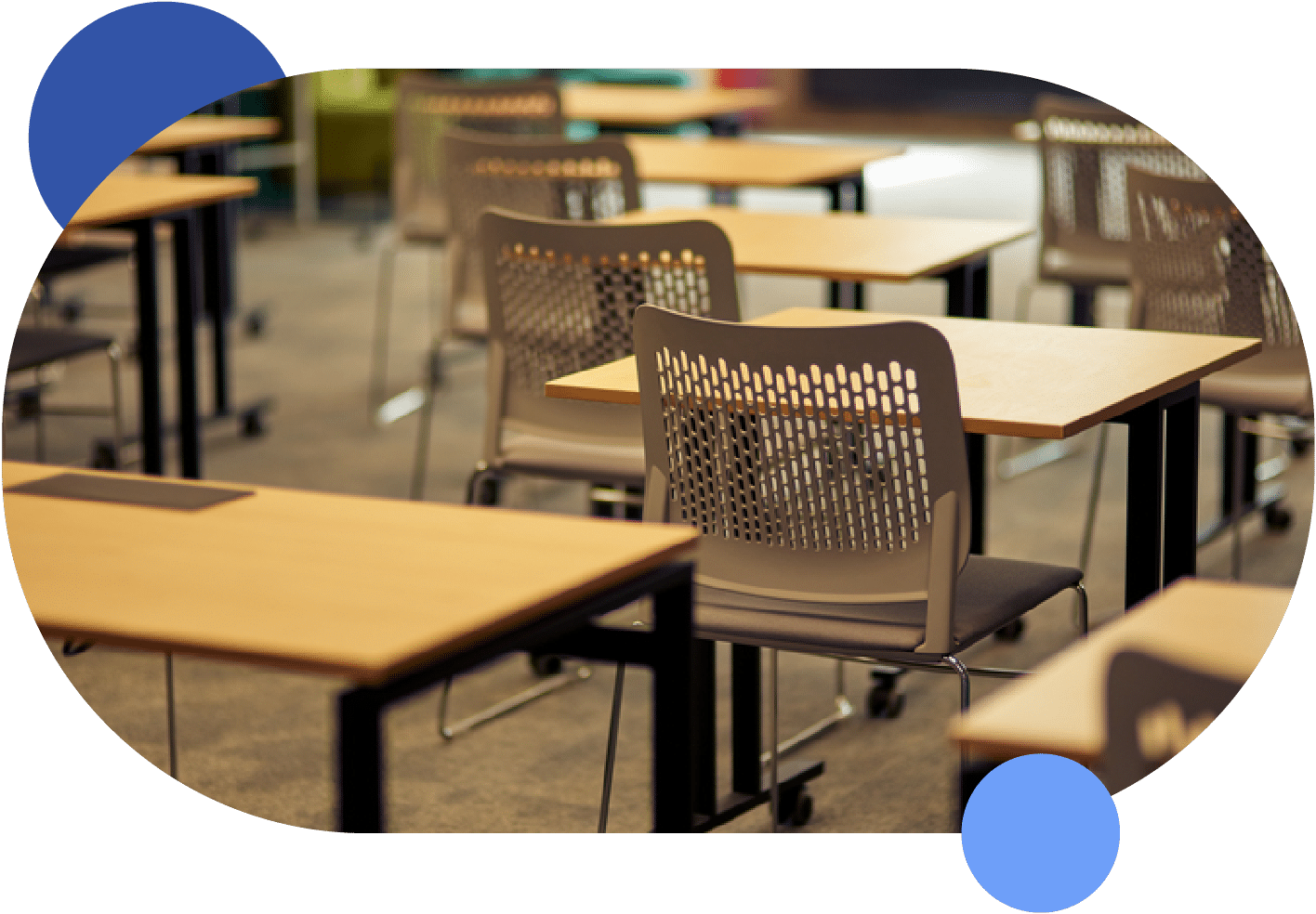 An empty classroom available for facility rentals.