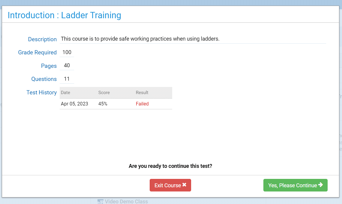 A screen shot of a landing page with safety training modules.