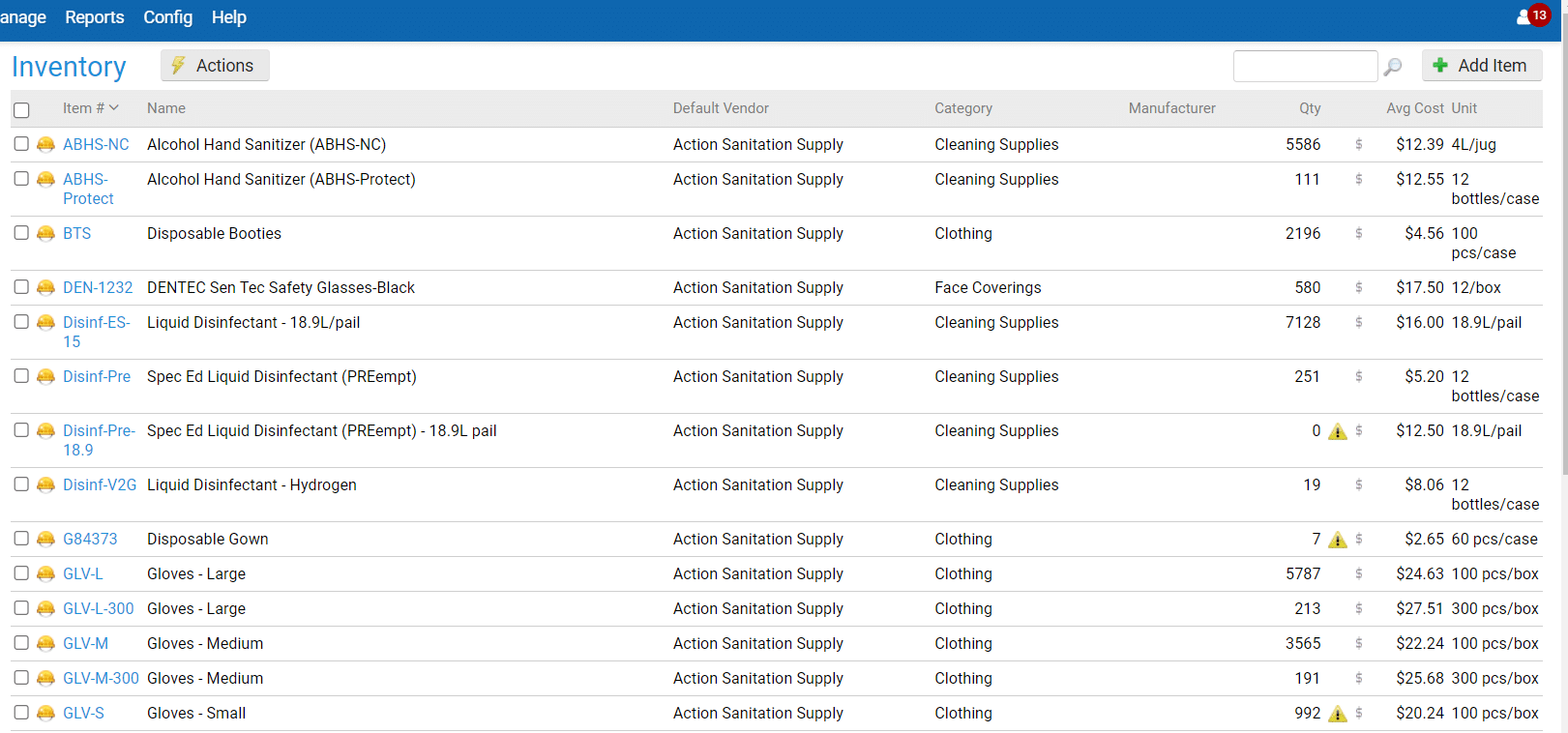 A screenshot of a computer screen displaying a realtime list of files within the Supplies Module.