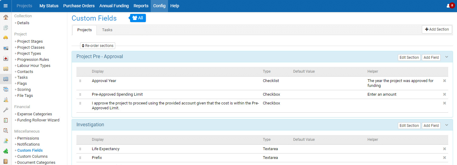 Screenshot of a software interface titled "dynamic-content-widget-17c3f19-7c4e14e" for project approval, showing various sections like "approval year" and "approved spending