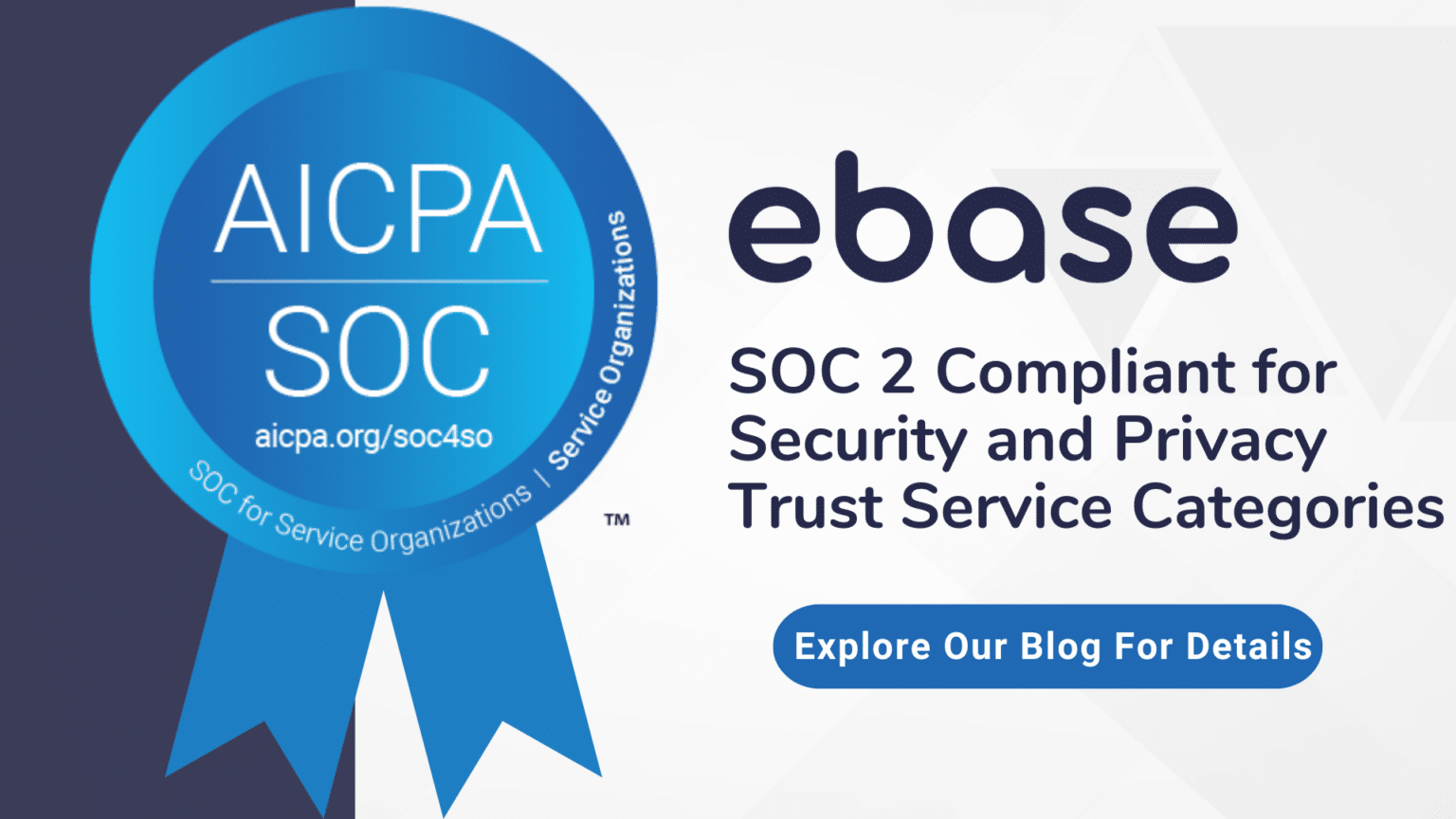 A blue ribbon with the words 'soc compliance and privacy trust' featuring Elementor Popup #4852.
